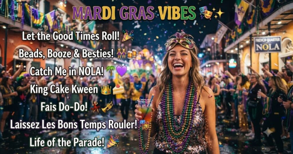 Mardi Gras Captions with Emojis